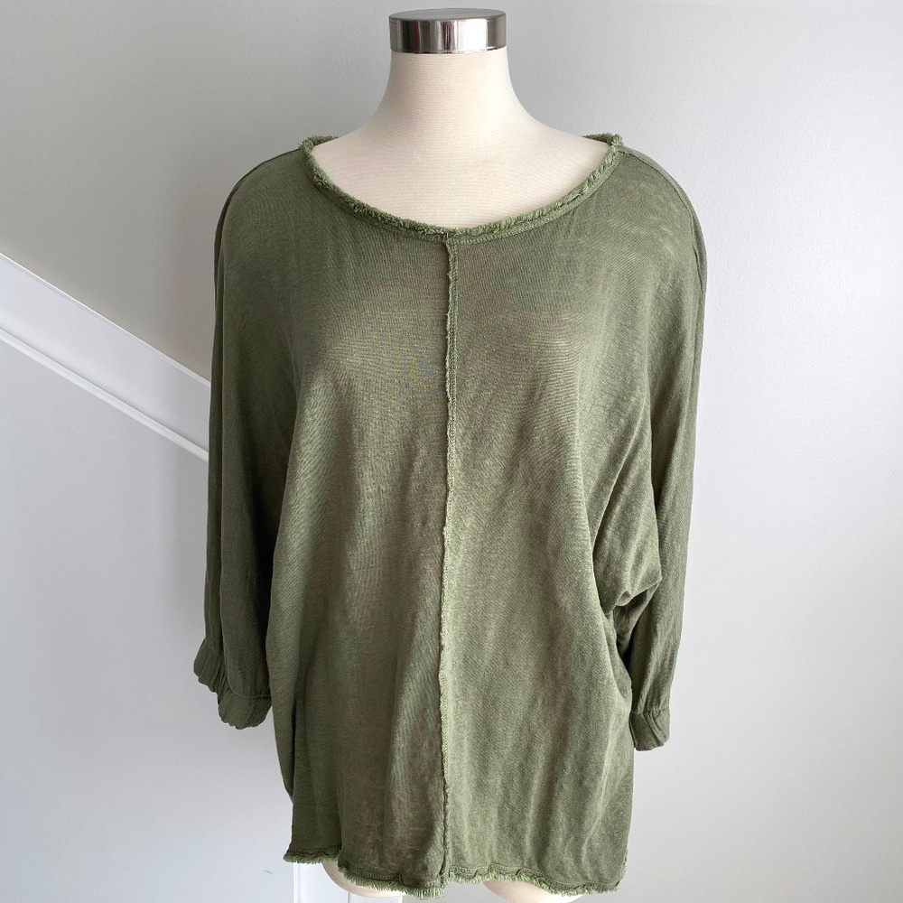 100% Linen Sundance Fringed Tunic in Olive Green - Size M